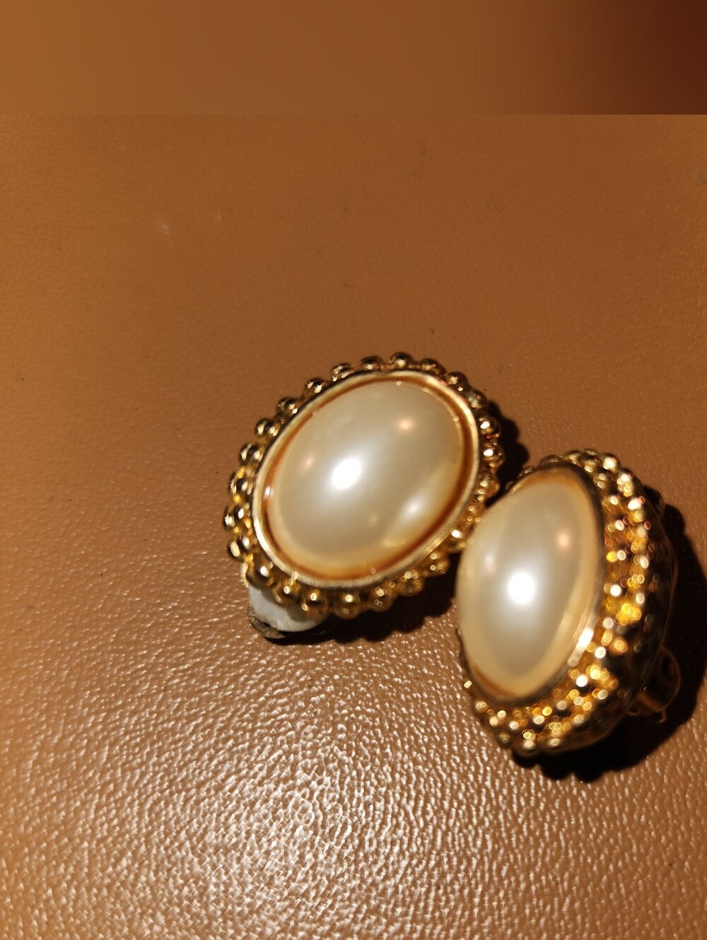 Gold-Tone Pearl Cabochon Clip-On Earrings - White Pearl